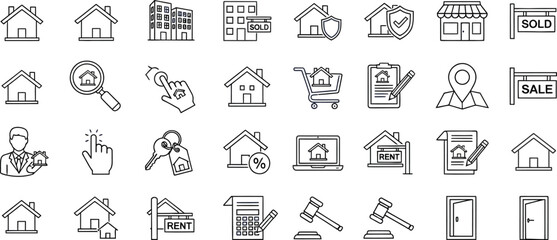 Real estate and property outline icons set for website and app