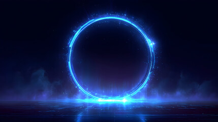 Futuristic glowing digital circle frame with neon lights for technology design