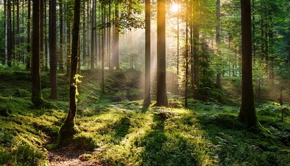 Obraz premium sunlight streams through a lush forest 3