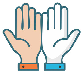 Obraz premium Diversity and contrast two raised hands palms facing forward concept in minimalist style illustration