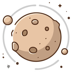 Cartoon Planet with Craters and Orbiting Moons in Space for Kids Illustration