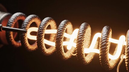 Abstract animation of metal coil sparking and heating up intensely. Extreme energy visualization from red sparks to bright orange glow in sequential frames.