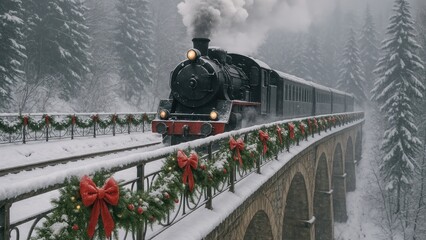 Steam train snowy bridge journey desktop wallpaper