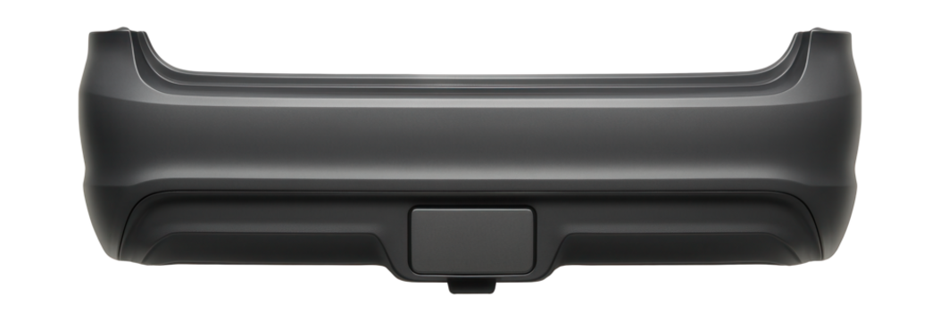 Matte gray rear bumper featuring an integrated tow hitch cover.