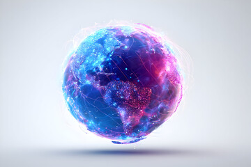 Futuristic holographic earth sphere illuminated with neon lights for modern design concepts