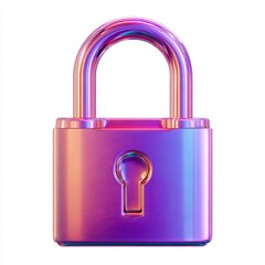 Purple pink gradient metal padlock icon isolated on white