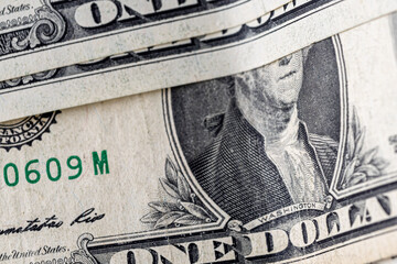 American one dollar banknotes wallpaper. Close up of money. Wealth concept, free trade, business...