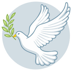 Obraz premium White dove of peace flying with an olive branch vector illustration