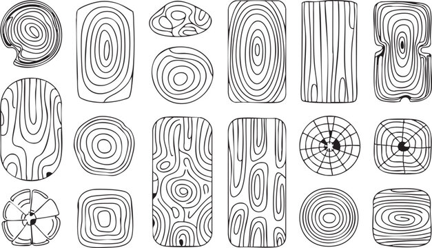 Black line outlines show several stylized wood textures on a plain white background