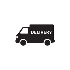 Delivery van silhouette vehicle with delivery text icon