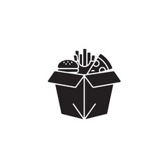 Food delivery box silhouette simple box with food item shapes icon