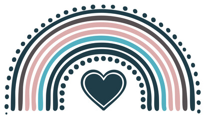 Stylized Rainbow Arch With Heart Motif and Polka Dots in Pastel Colors