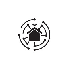 Smart home device silhouette connected house shape icon