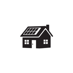 Solar panel house silhouette house with solar panels on roof icon