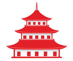 Fototapeta premium Vibrant red multi tiered Asian pagoda building with white levels and traditional spire