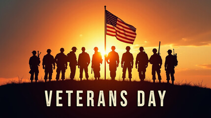 Honor veterans with stunning sunset and US flag