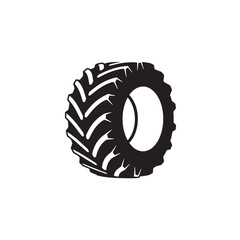 Tractor wheel silhouette circular wheel with treads icon