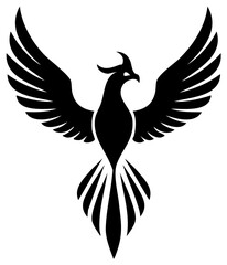Obraz premium Stylized Black Silhouette of a Mythical Phoenix Bird Rising with Spread Wings