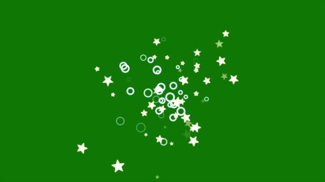 2D White glowing stars sparkle, twinkle magic dust animation, blinking retro vector stars and dots, twinkling starry night sky, doodle glitter trail, shimmer particle on green screen, 4K looping video