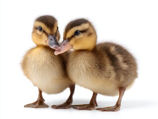 Cute fluffy baby ducklings on white background, Cute little animals