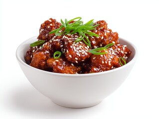 Bowl of General Tso Chicken with Sesame Seeds and Scallions 1