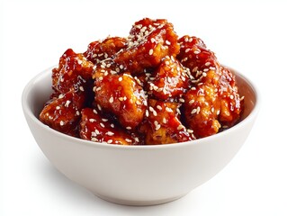 Bowl of sweet and sour chicken with sesame seeds asian food