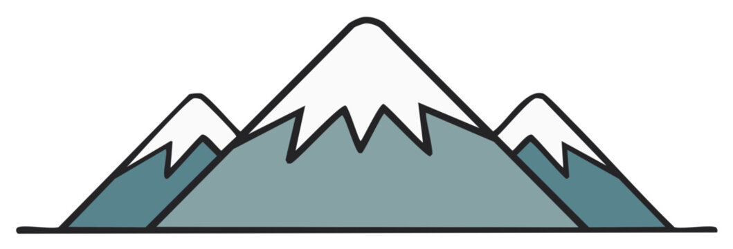 Simple illustrated mountain range with snowcapped peaks against a white background.