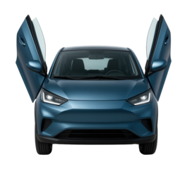 Compact vehicle featuring scissor doors and a sleek, modern design.