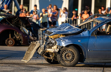Damaged car after accident wrecked car