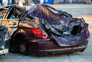 Damaged car after accident wrecked car