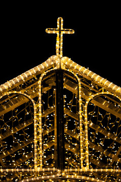 Shape of church and cross mad bey led light