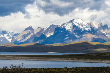 View of the mountain landscape in the national park Torres del Paine, Patagonia, Chile, South America