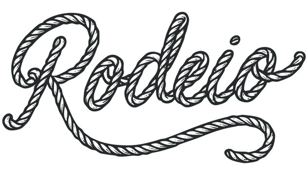 Rodeio, ilustra&ccedil;&atilde;o da palavra rodeio com efeito de corda de la&ccedil;o do pe&atilde;o