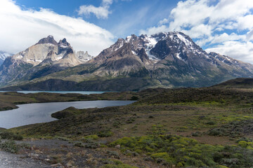 View of the mountain landscape in the national park Torres del Paine, Patagonia, Chile, South America