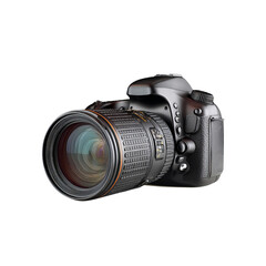 Fototapeta premium Digital S L R camera with zoom lens isolated on a transparent background