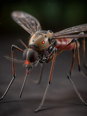 Fototapeta premium Robot mosquito cybernetic insect with glowing red eyes