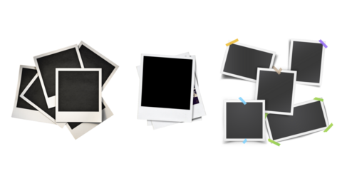 PNG image Collection of blank polaroid frames arranged in groups perfect for showcasing memories and adding a vintage touch to your creative projects on transparent background