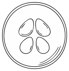 Obraz premium Outline Drawing of Cucumber Slice Cross Section with Seeds