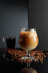 Cream and coffee cocktail with ice.