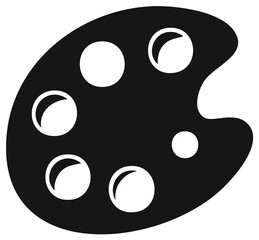 Fototapeta premium Flat design black and white painter's palette with various paint spots, creative art tool symbol icon