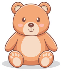 Obraz premium Cute cartoon Teddy Bear sitting upright. Childlike plush animal doll with peach colored fur and belly, paw details, and happy expression.