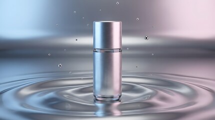 Deodorant Bottle on Liquid Chrome Surface with Dual Tone Highlights