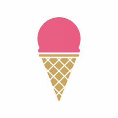 Pink strawberry ice cream cone summer dessert icon perfect for sweet treat frozen refreshment parlor or delicious food design