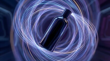 Haircare Bottle Inside Luminous Swirling Light Vortex with Depth Haze