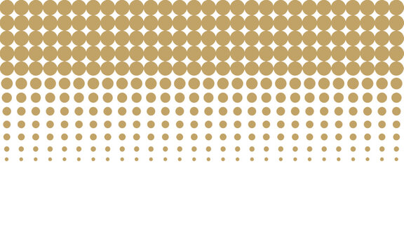A halftone pattern of gold circles fading from large to small on a white background creating a gradient - Powered by Adobe