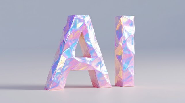 Sculptural origami letters 'A' and 'I' designed with a glossy, iridescent finish, showcasing artistic creativity and modern design aesthetics in a minimalistic setting - Powered by Adobe