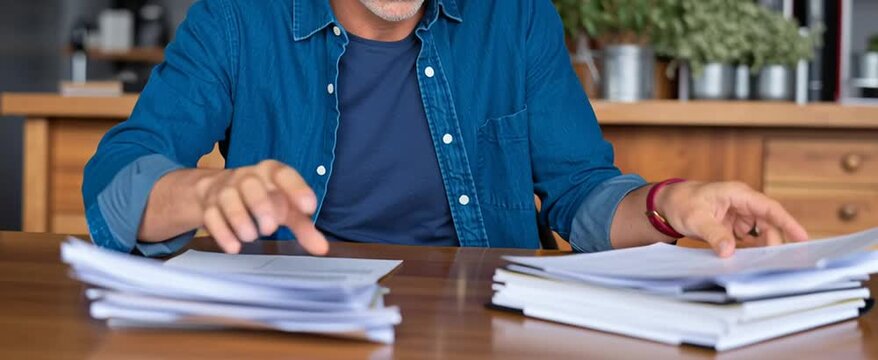 the entrepreneur checking over financial papers in the office space
