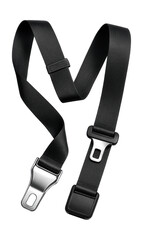 Adjustable three-point seatbelt with metal latch plate.