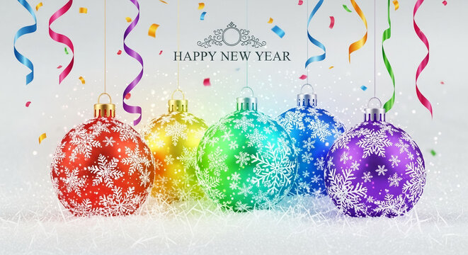 Colorful Christmas ornaments with snowflakes for New Year celebration  