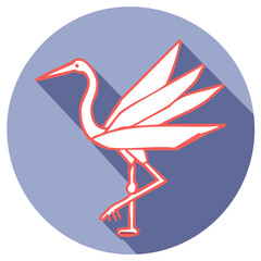 Naklejka premium Stylized crane bird illustration in a circle with long shadow
